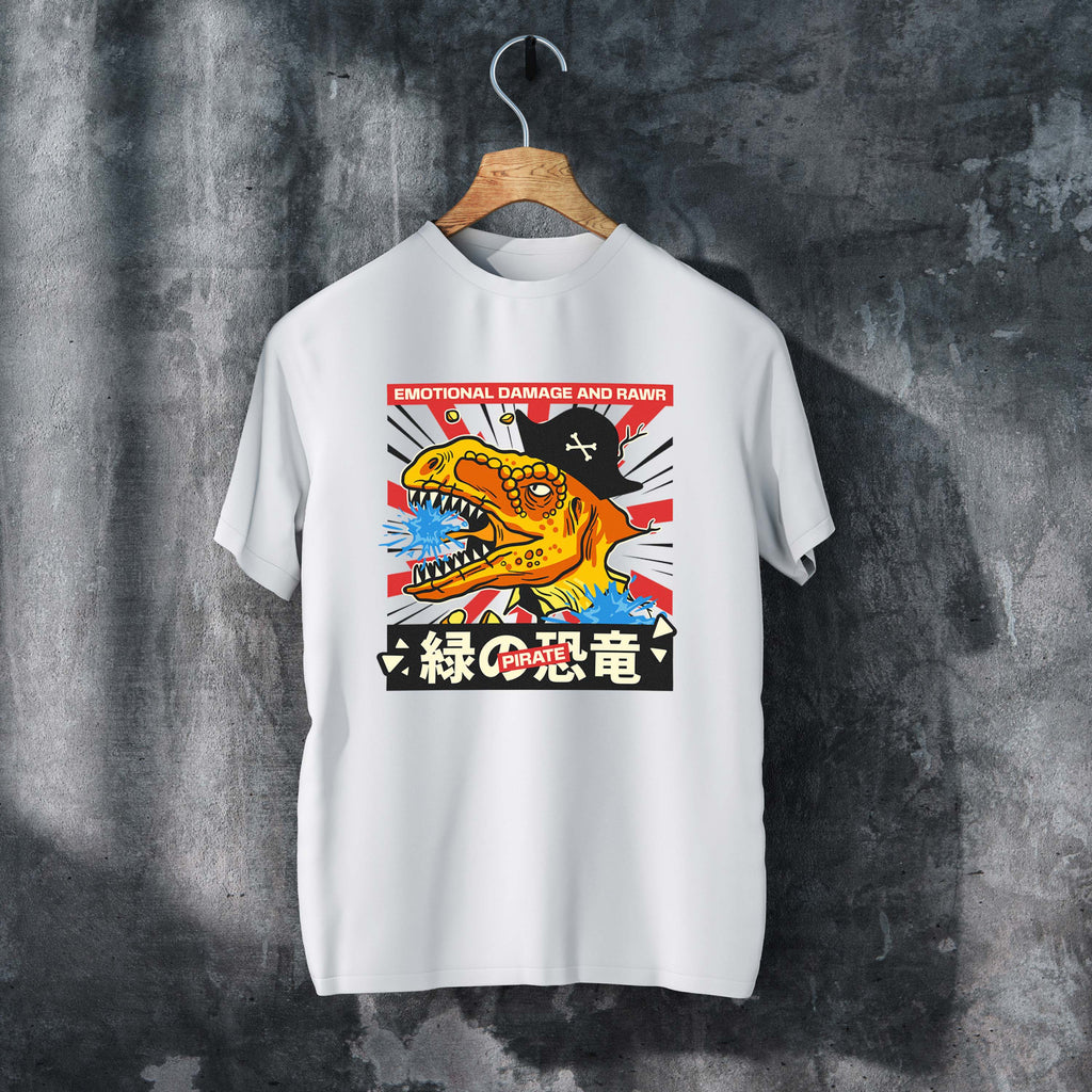 Rawr Emotional Damage Dinosaur Pirate T-Shirt – Fun Prehistoric Graphic Tee