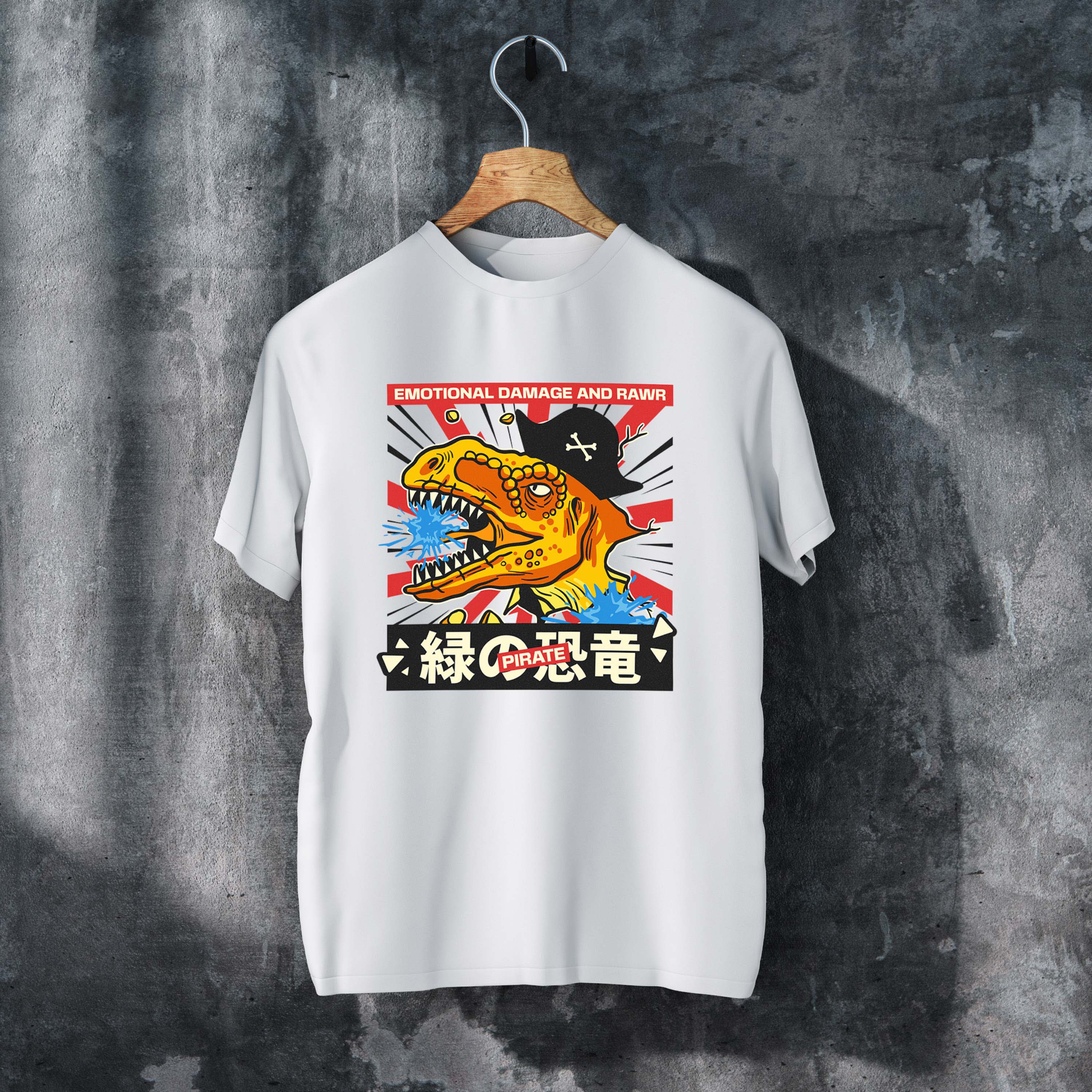 Rawr Emotional Damage Dinosaur Pirate T-Shirt – Fun Prehistoric Graphic Tee